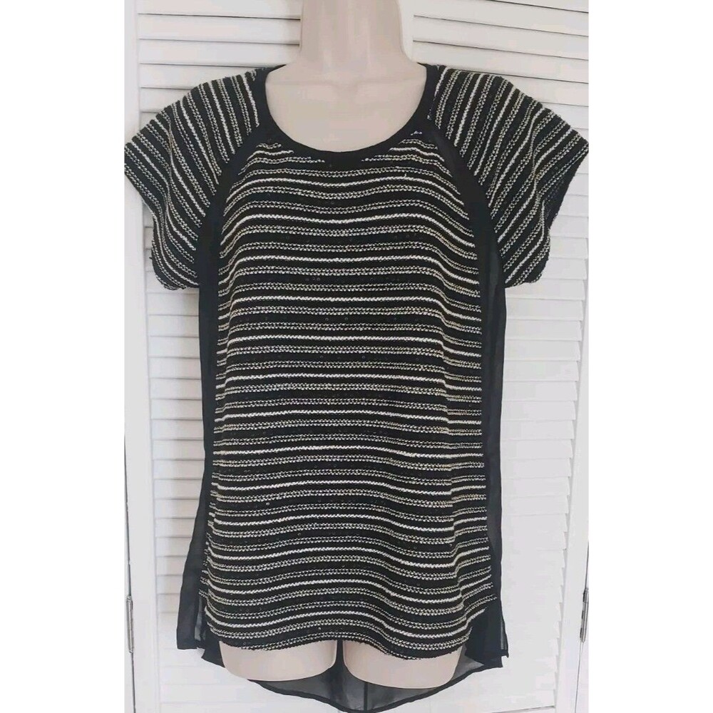 SANCTUARY CLOTHING  SEQUIN STRIPED BLACK SHEER BACK TOP LARGE